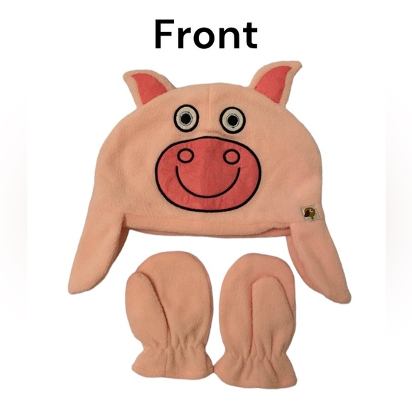 ✨Pink Piggy Girl’s Hat & Mittens Set‎ - Picture 1 of 5